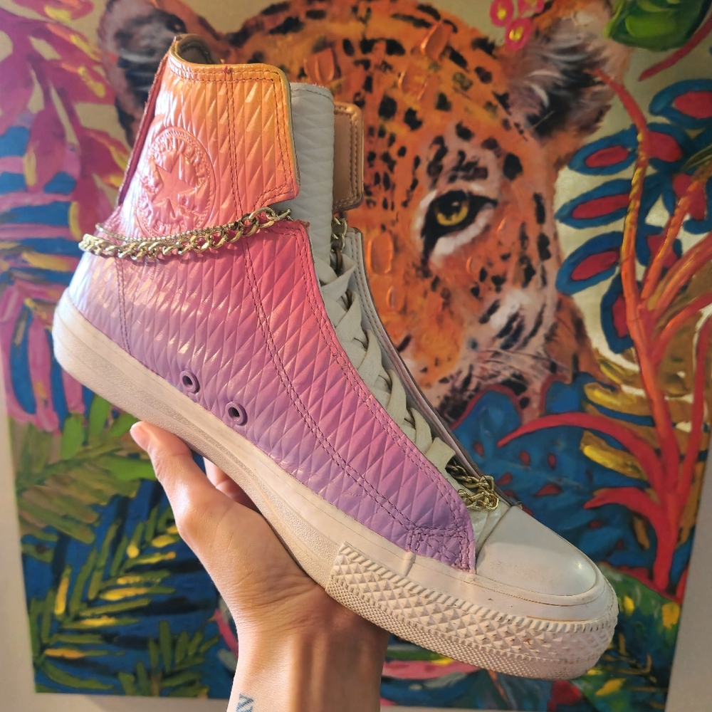 Converse Pink and Purple High-Top Sneakers with Chain